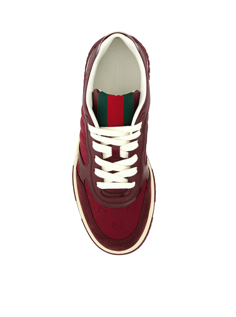 Gucci Women Sneakers Re-Web Bordeaux In Leather And Gg Supreme Fabric