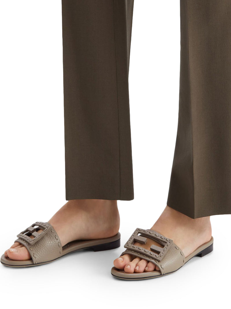 Fendi Women Dove Grey Leather Baguette Slippers