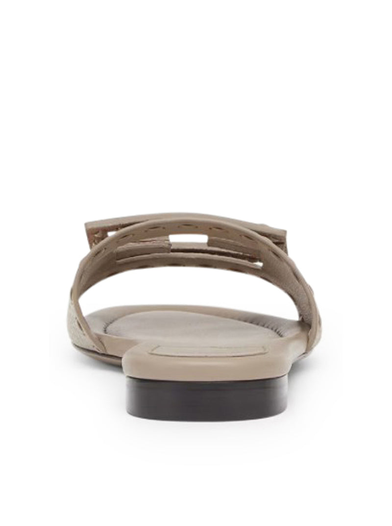 Fendi Women Dove Grey Leather Baguette Slippers