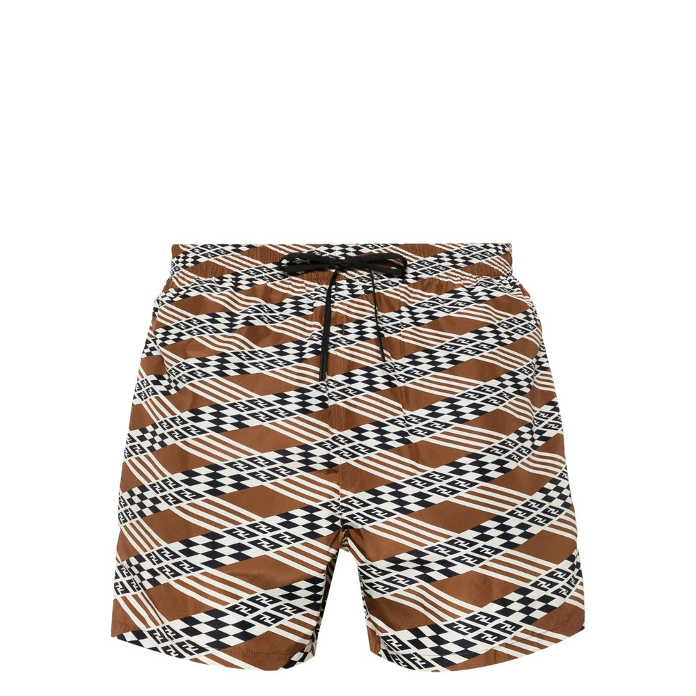 Fendi Brown Beachwear - Swim Shorts Men