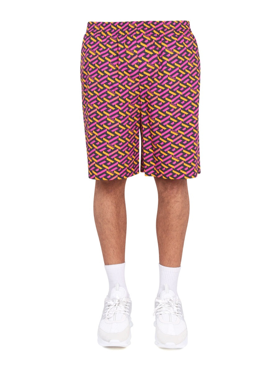Versace Men Shorts With La Greca Print