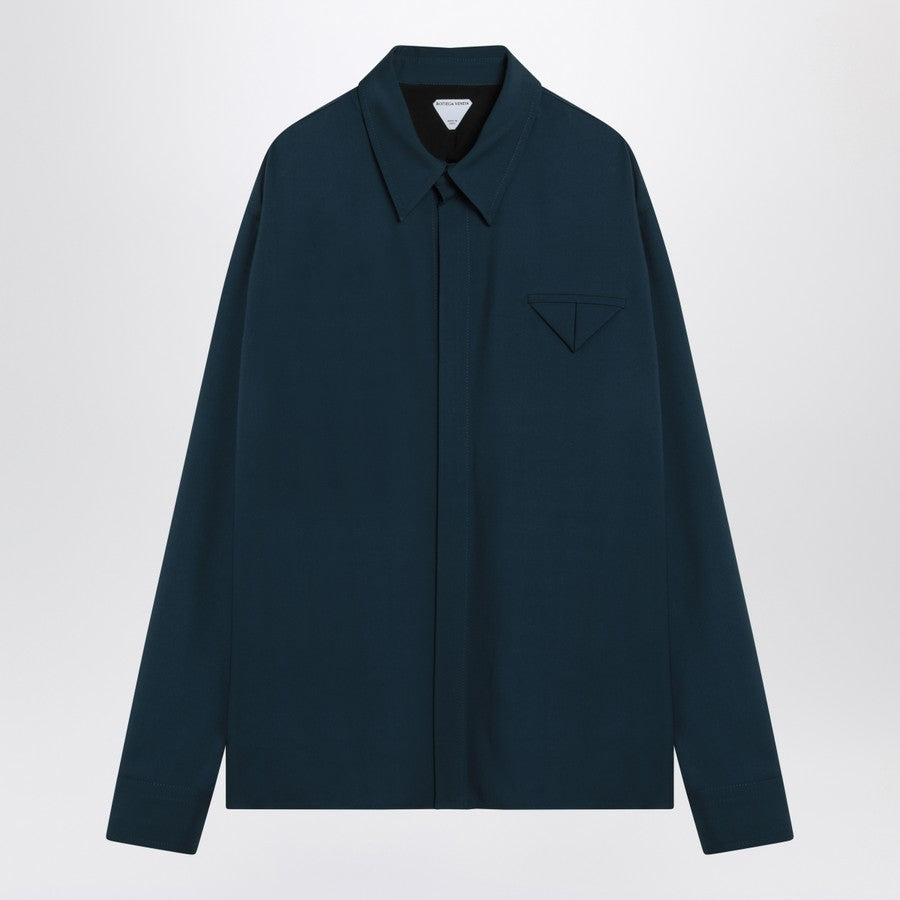 Bottega Veneta Men Petrol Blue Wool Shirt