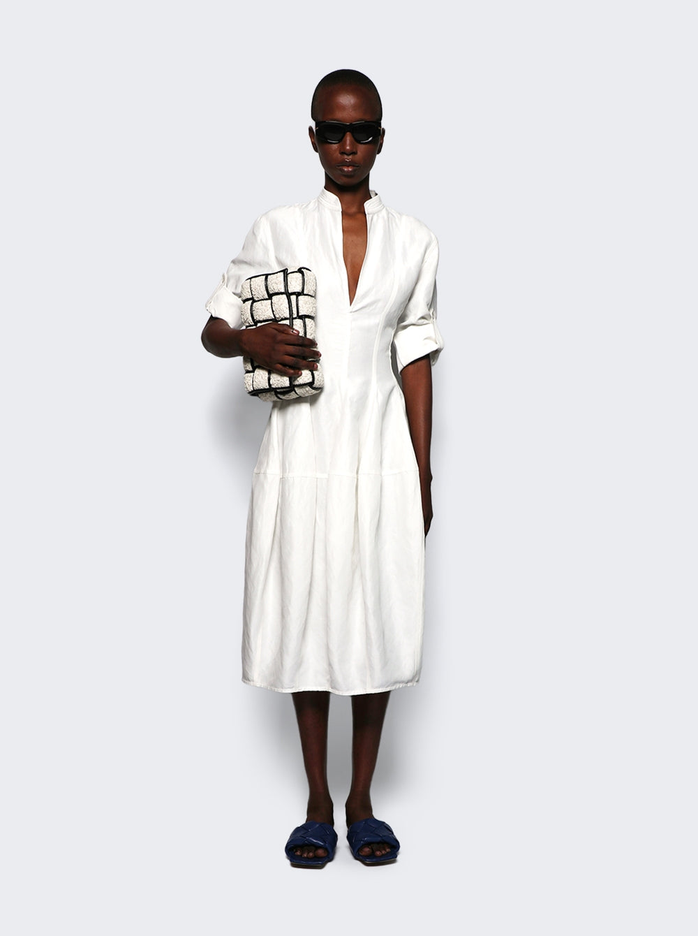 Bottega Veneta Women Fluid Linen Midi Dress Chalk White