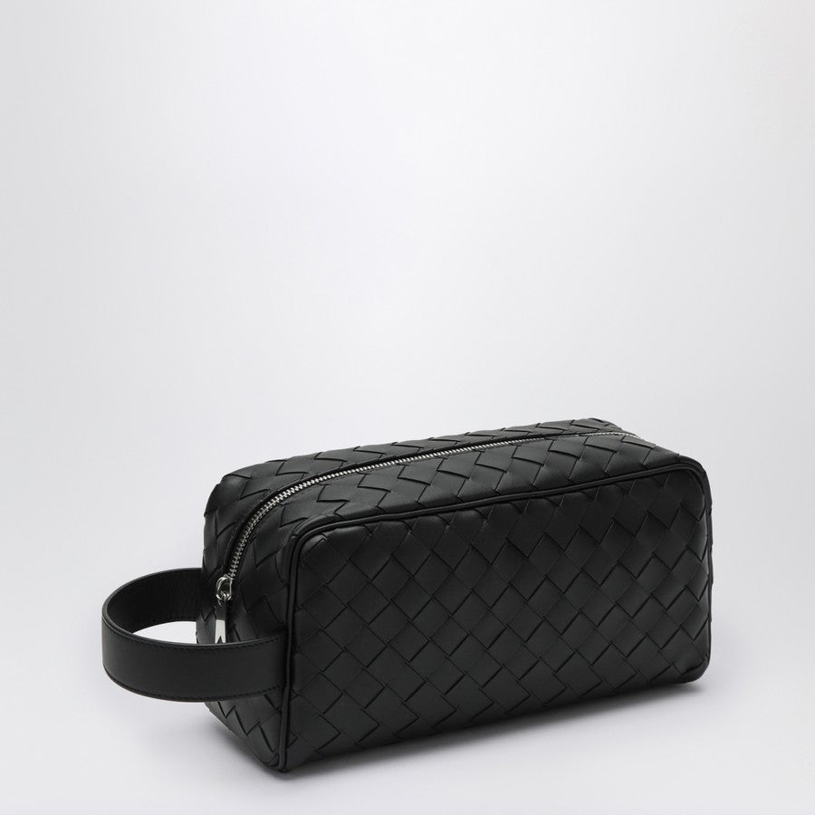 Bottega Veneta Men Black Travel Pouch In Intrecciato