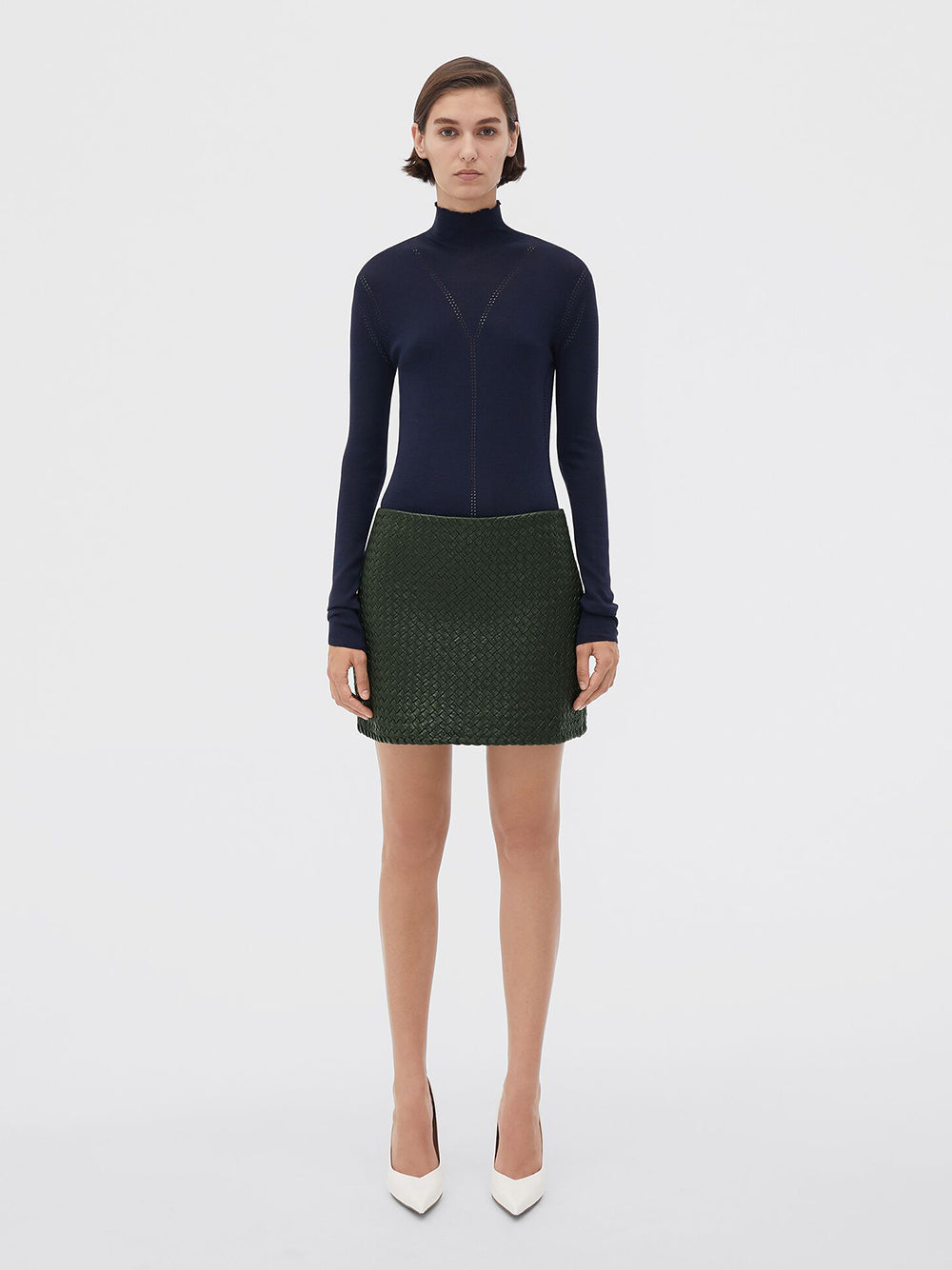 Bottega Veneta Women Intrecciato Leather Mini Skirt