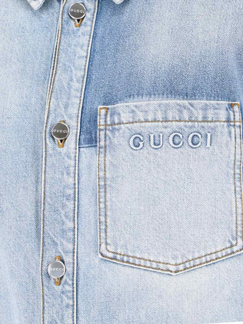 Gucci Men Denim Logo Shirt