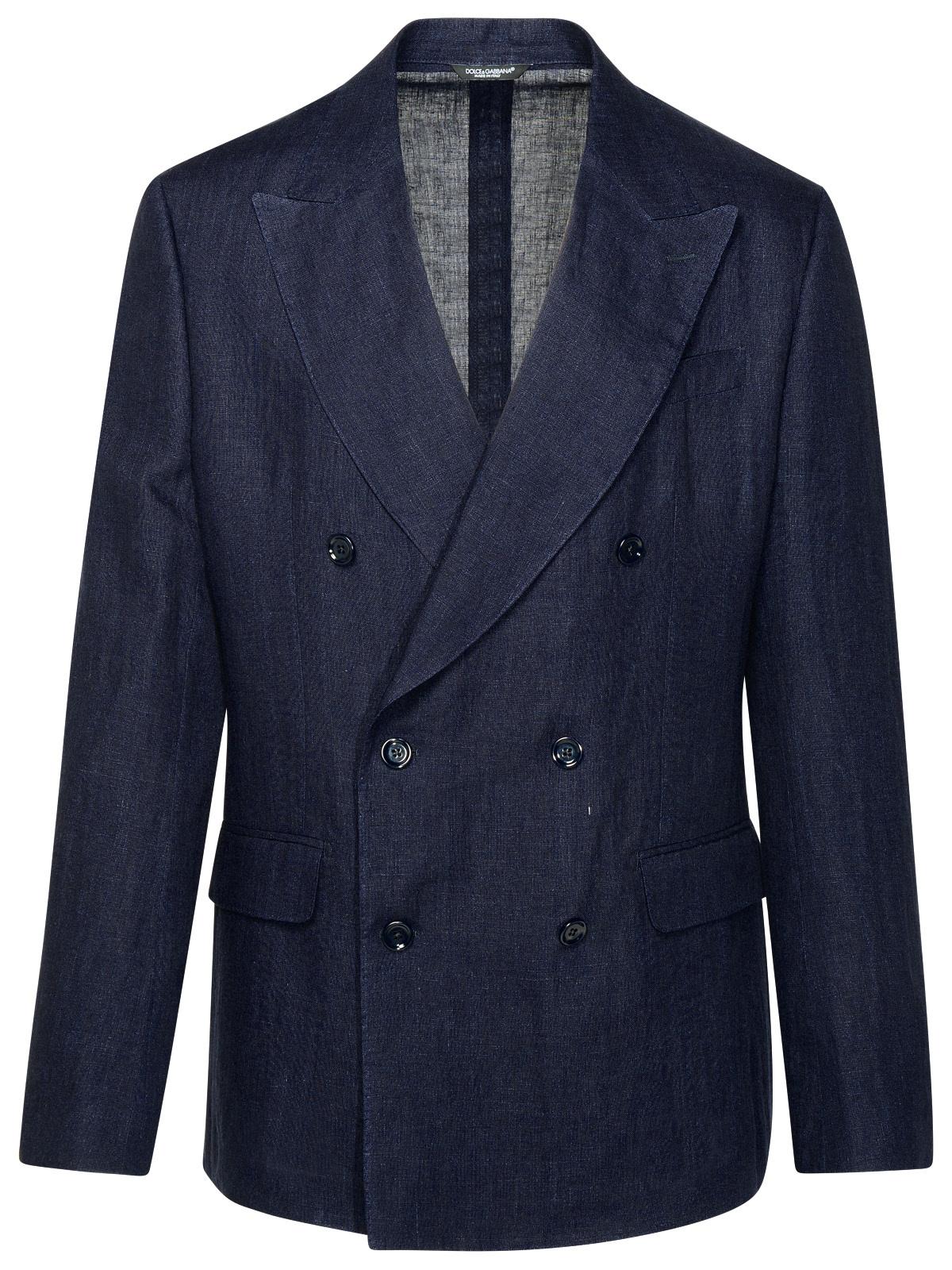 Dolce & Gabbana Navy Linen Blazer Men