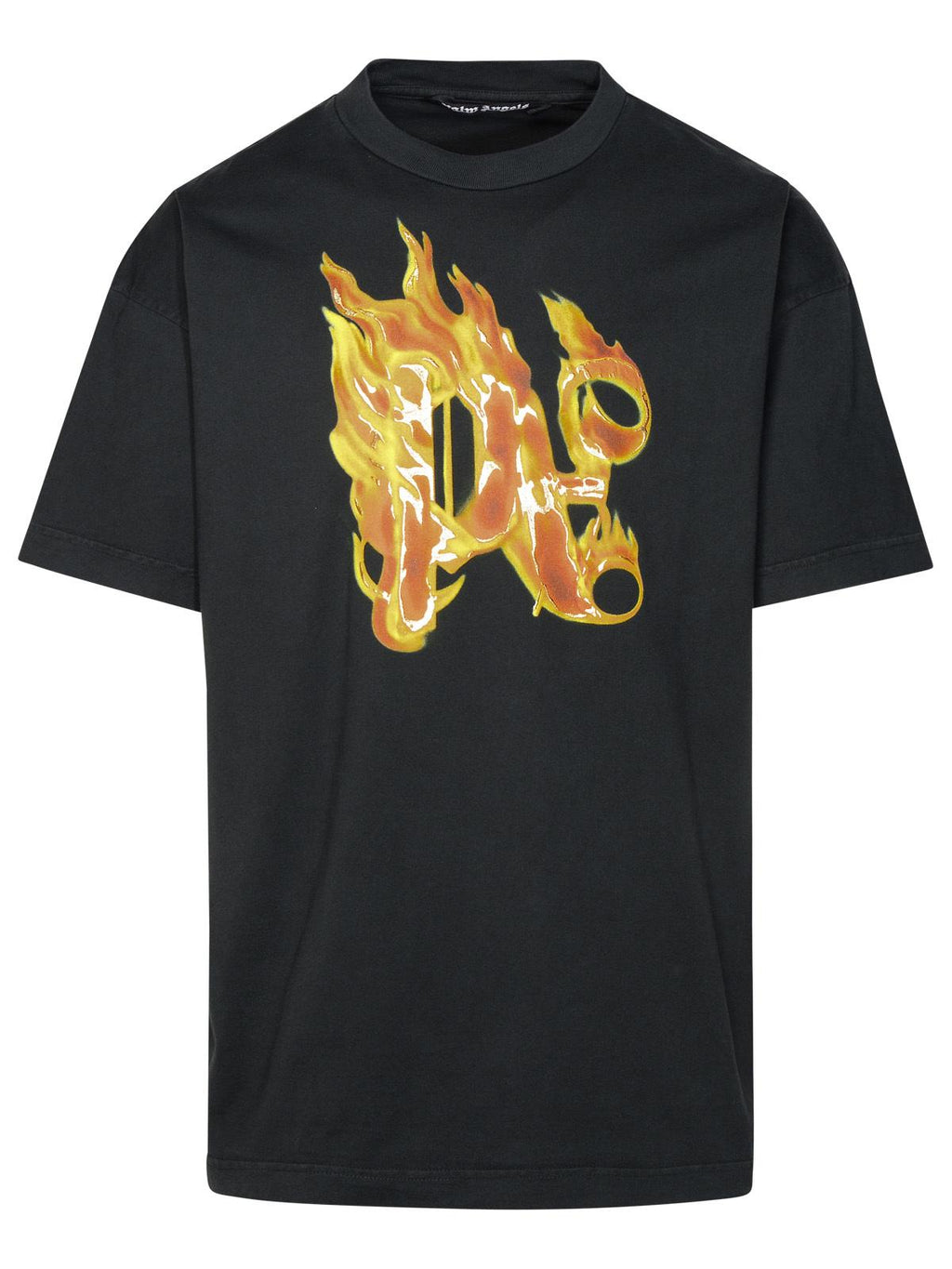 Palm Angels 'Burning Monogram' Black Cotton T-Shirt Men