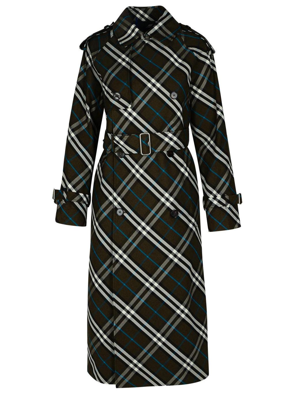 Burberry 'Check' Green Polyester Trench Coat Women