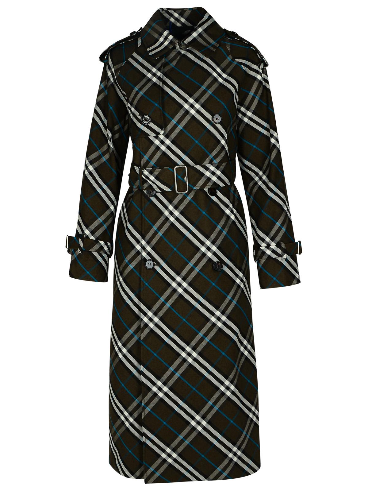 Burberry 'Check' Green Polyester Trench Coat Women