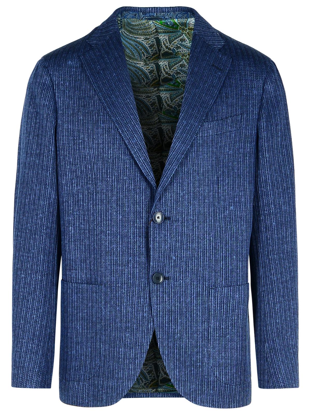 Etro Blazer In Blue Linen Blend Men