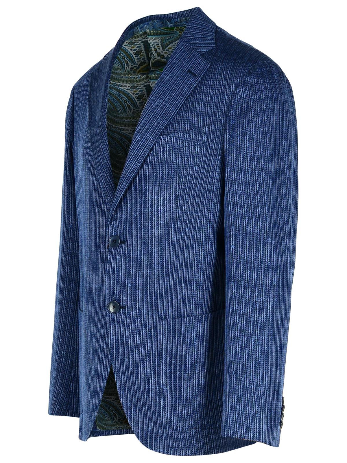 Etro Blazer In Blue Linen Blend Men