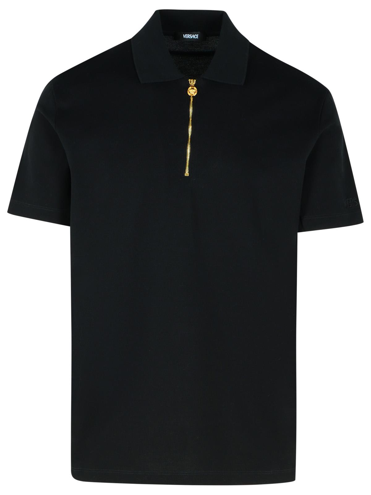 Versace Black Cotton Polo Shirt Men
