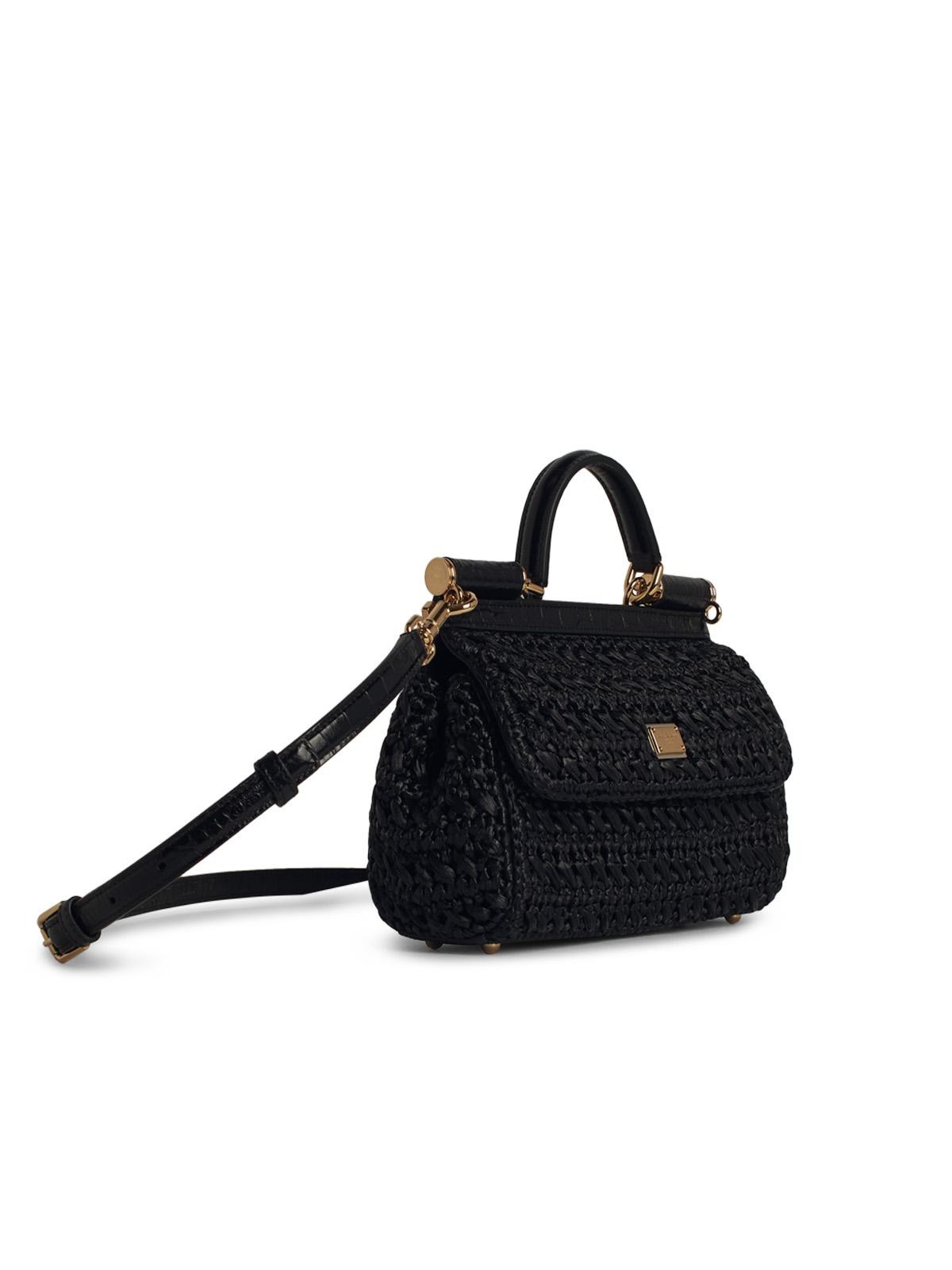 Dolce & Gabbana Small 'Sicily' Black Raffia Blend Bag Women