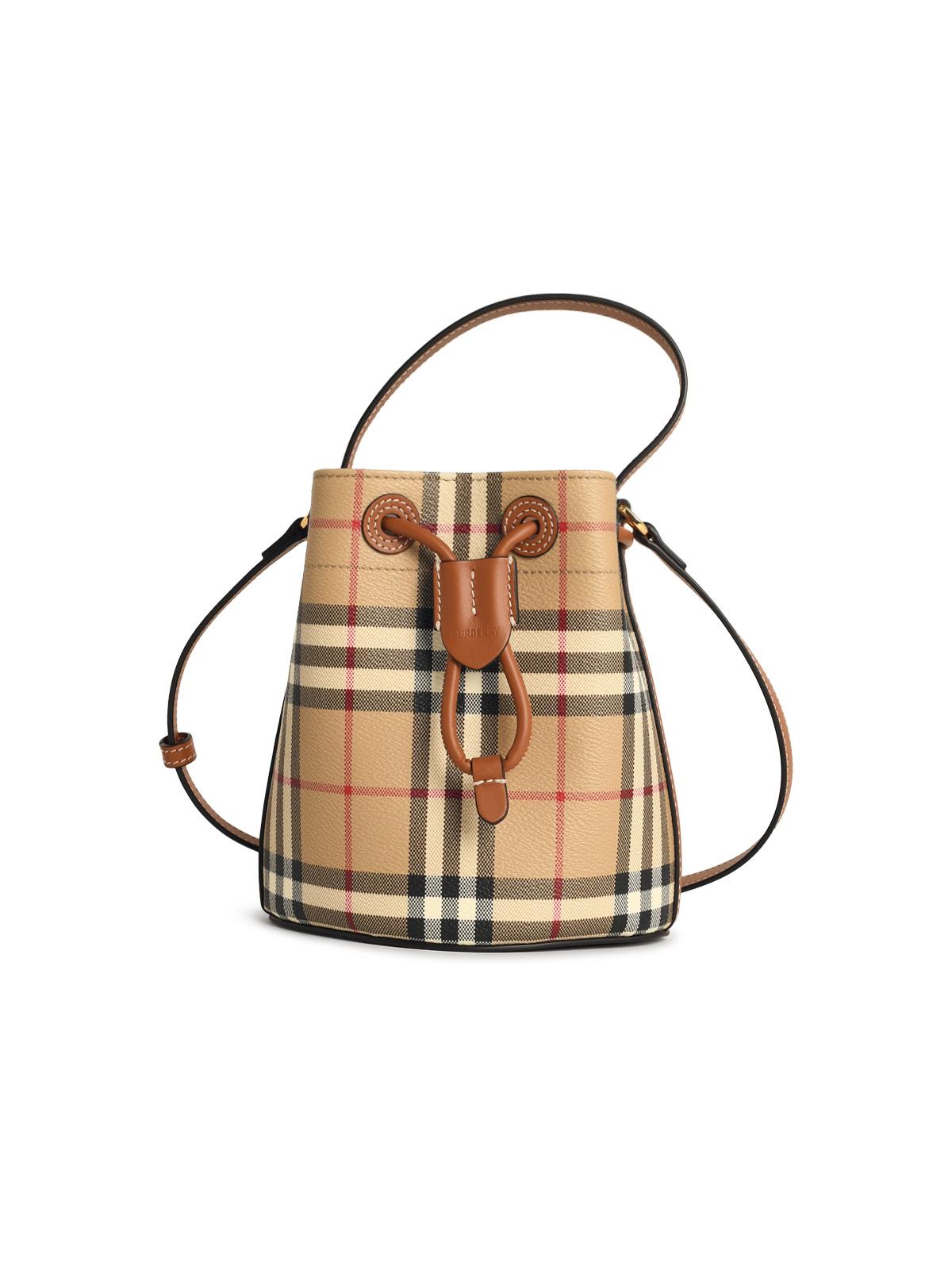 Burberry 'Check' Mini Bucket Bag In Beige Cotton Blend Women