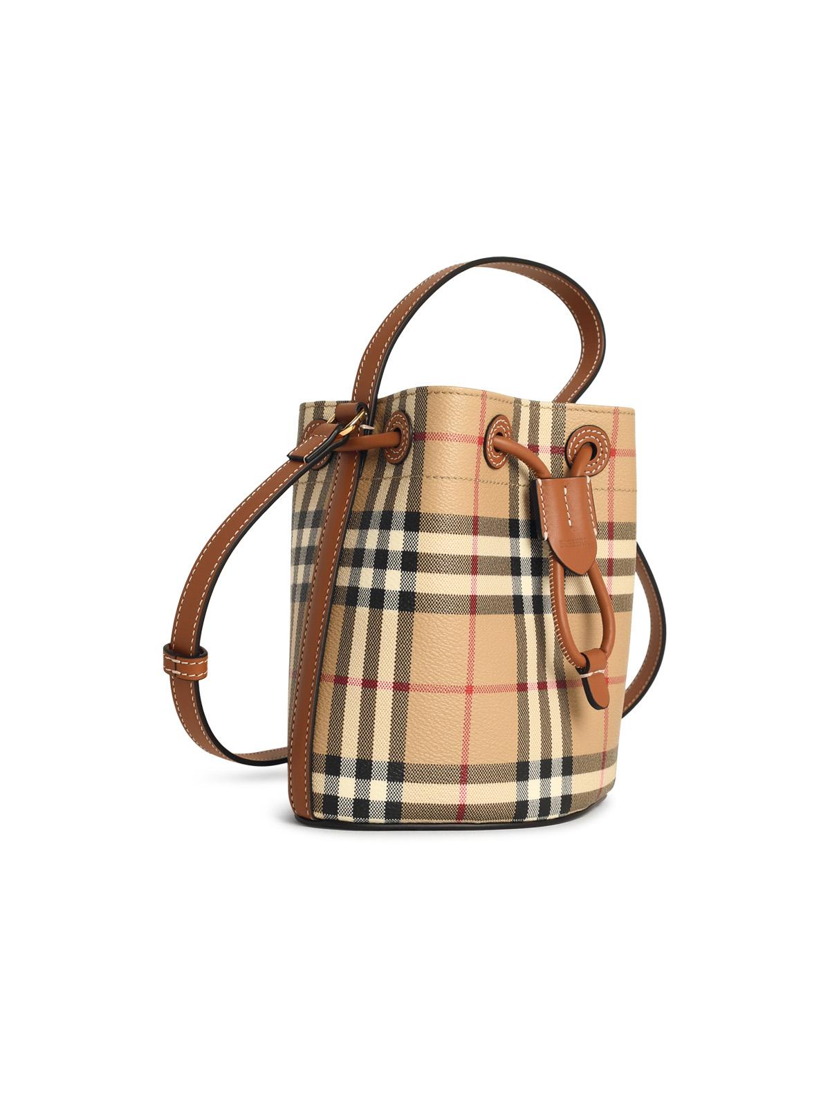 Burberry 'Check' Mini Bucket Bag In Beige Cotton Blend Women