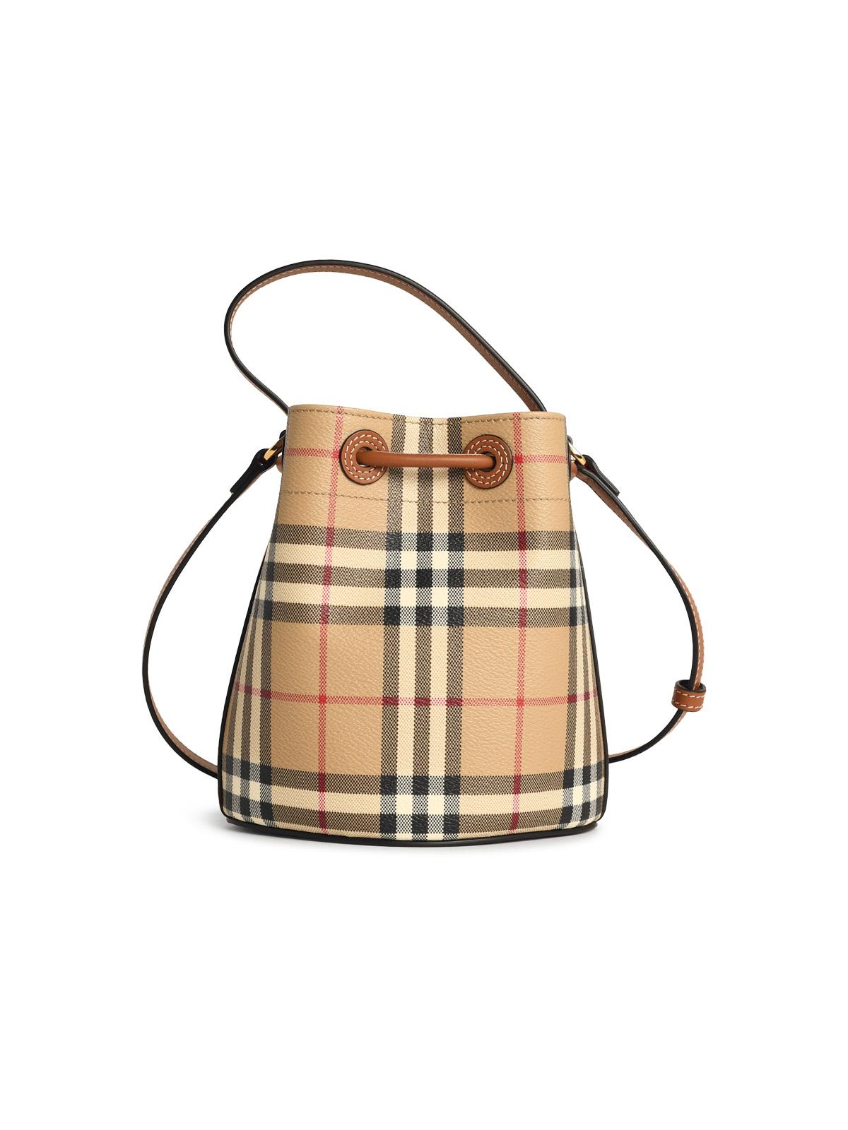 Burberry 'Check' Mini Bucket Bag In Beige Cotton Blend Women
