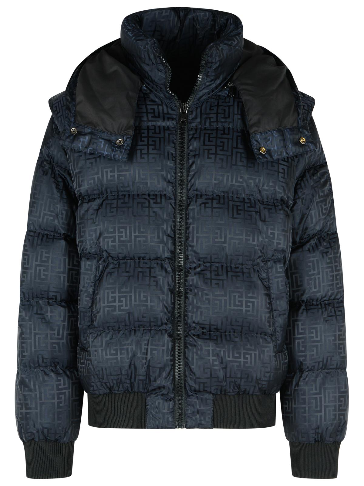 Balmain Short Nylon Jacquard Down Jacket With Black Monogram Men