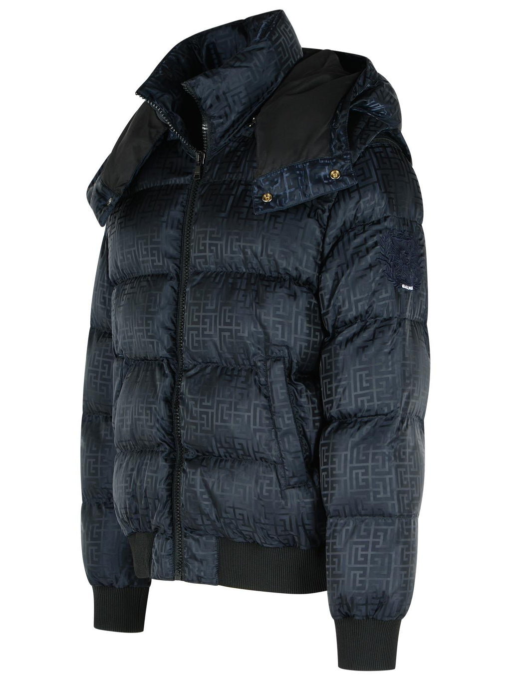 Balmain Short Nylon Jacquard Down Jacket With Black Monogram Men