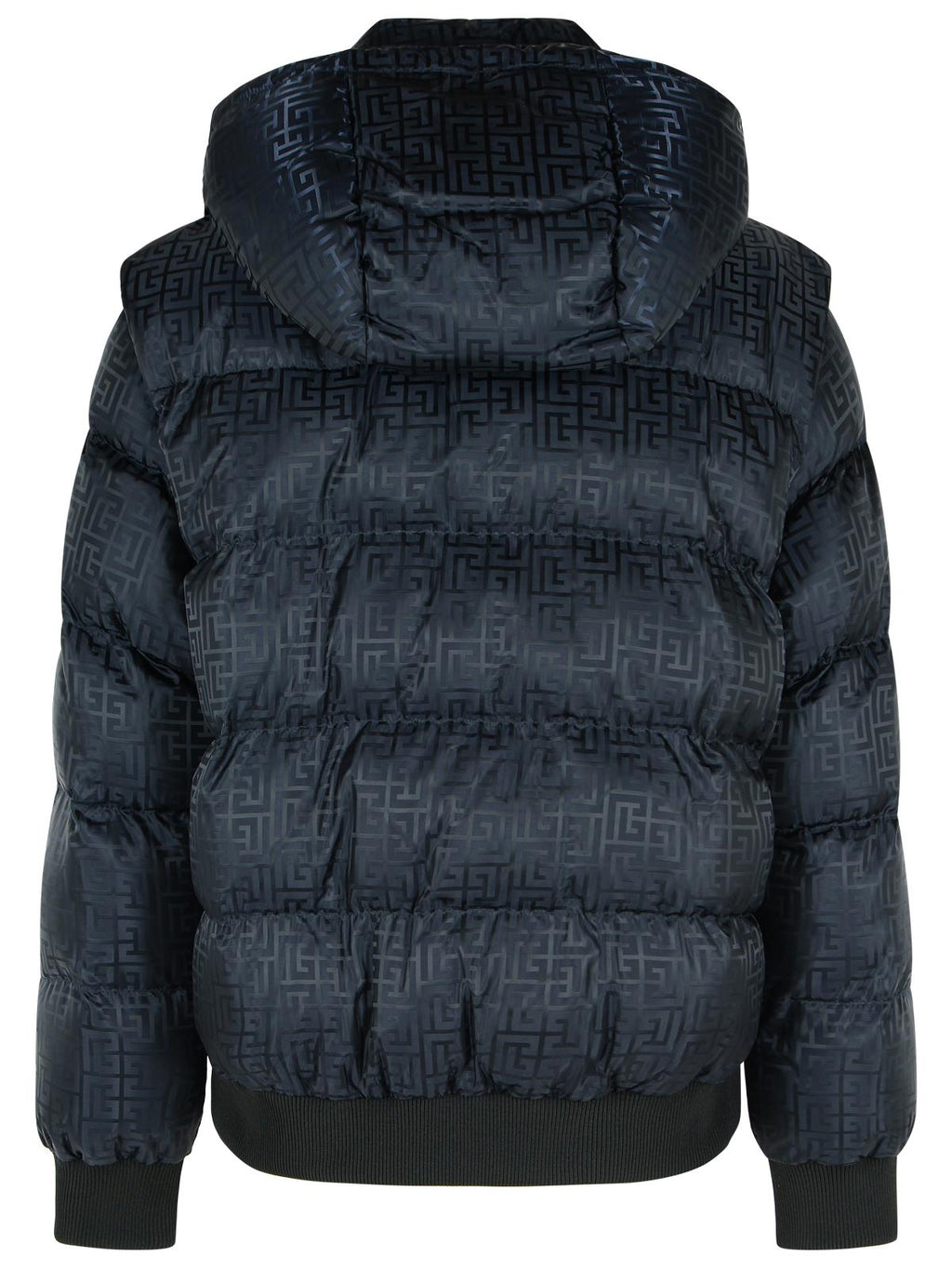 Balmain Short Nylon Jacquard Down Jacket With Black Monogram Men