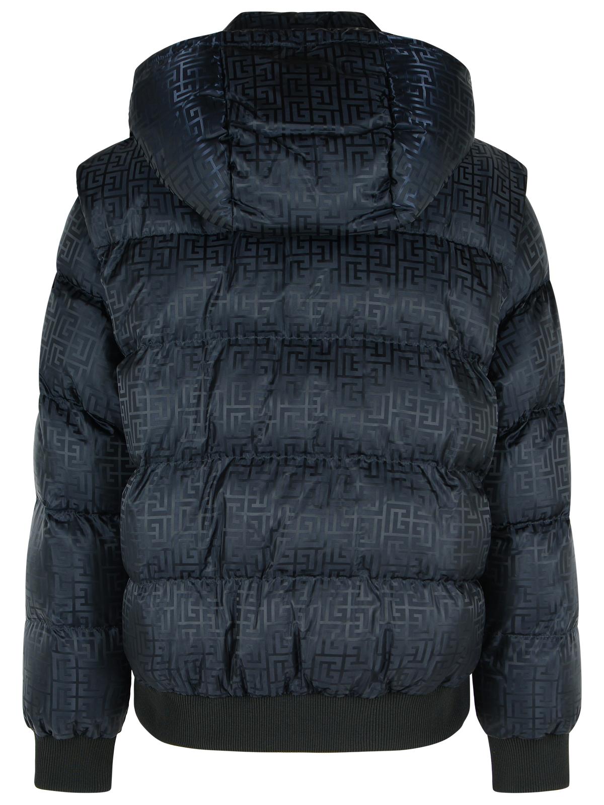Balmain Short Nylon Jacquard Down Jacket With Black Monogram Men