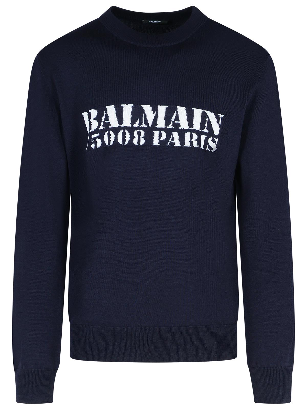Balmain Navy Merino Wool Sweater Men