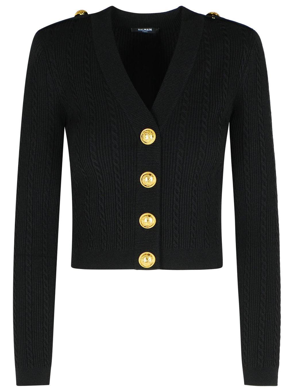Balmain Black Twisted Knit Long-Sleeved Cardigan Women