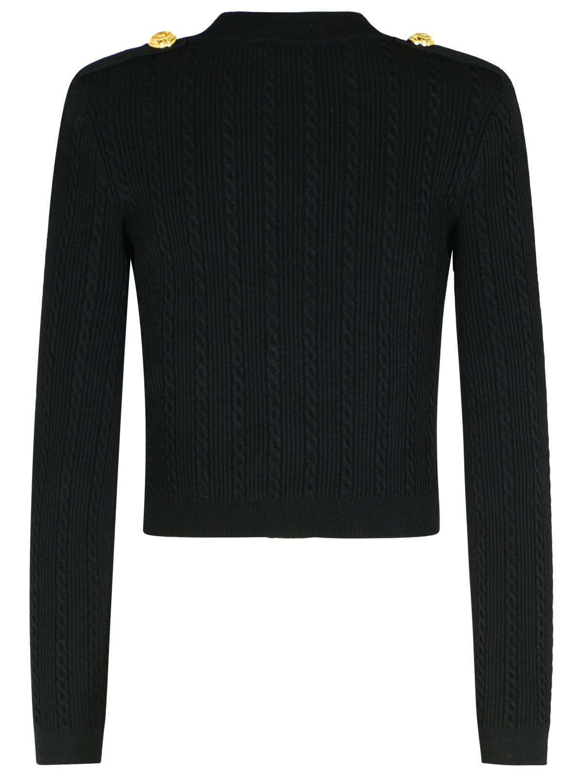 Balmain Black Twisted Knit Long-Sleeved Cardigan Women