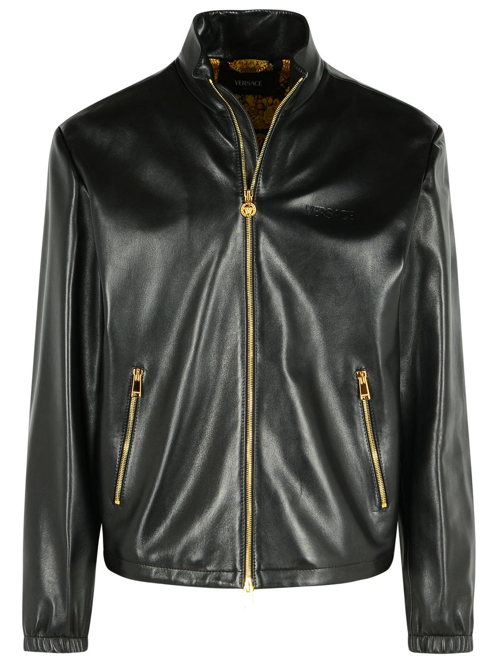 Versace Black Leather Jacket Men