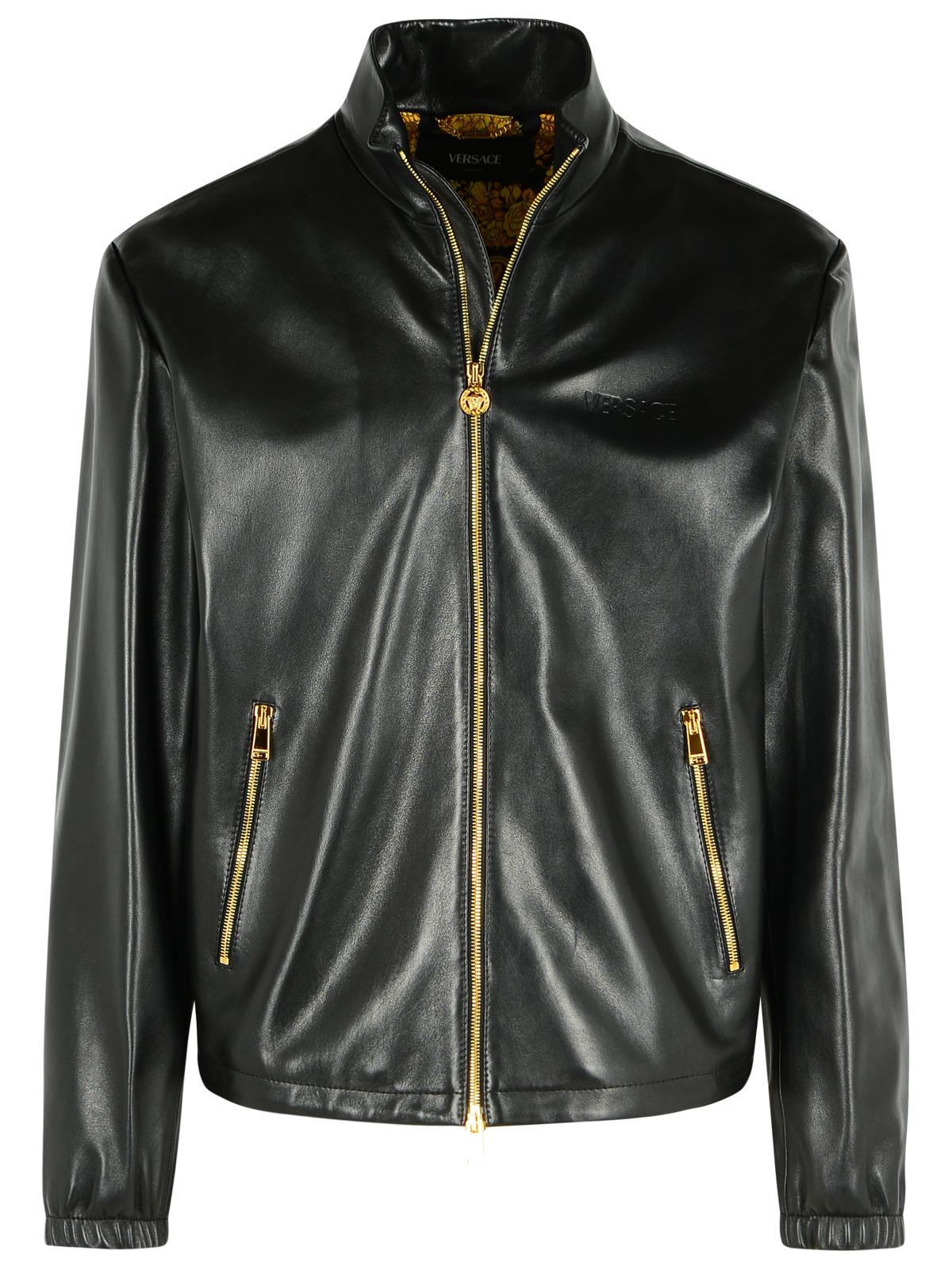 Versace Black Leather Jacket Men