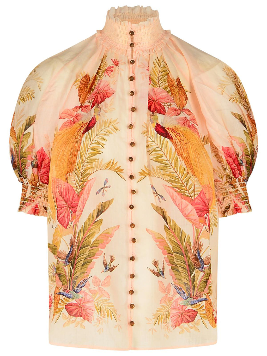 Zimmermann 'Billow' Ramie Puff Sleeves Blouse In 'Cream Palm Floral' Women