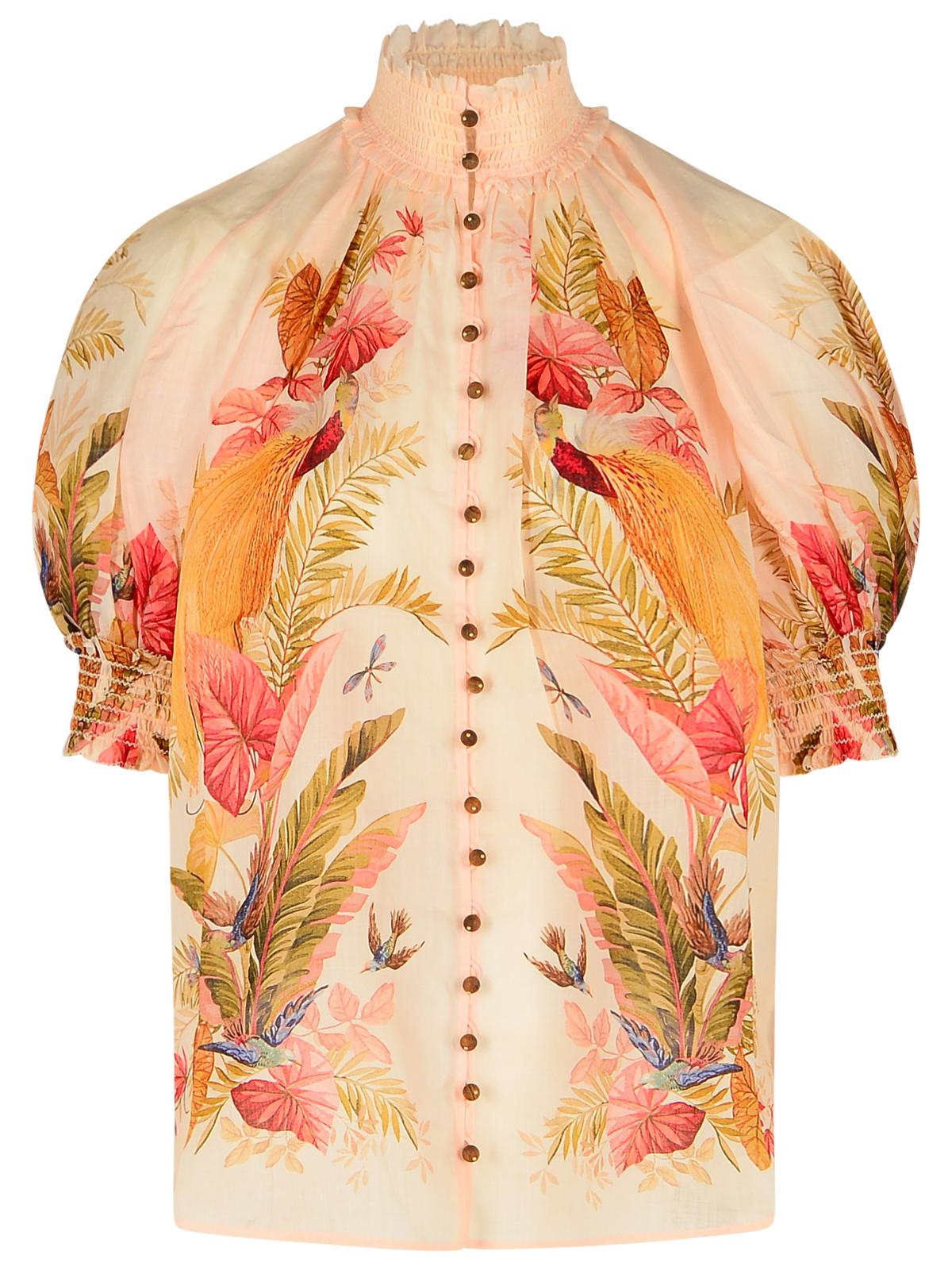 Zimmermann 'Billow' Ramie Puff Sleeves Blouse In 'Cream Palm Floral' Women