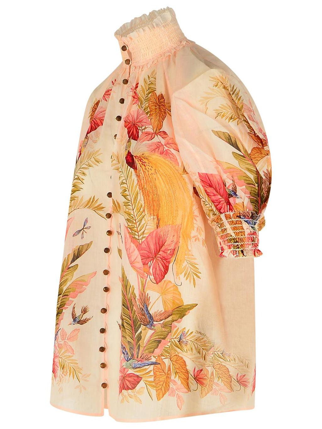 Zimmermann 'Billow' Ramie Puff Sleeves Blouse In 'Cream Palm Floral' Women