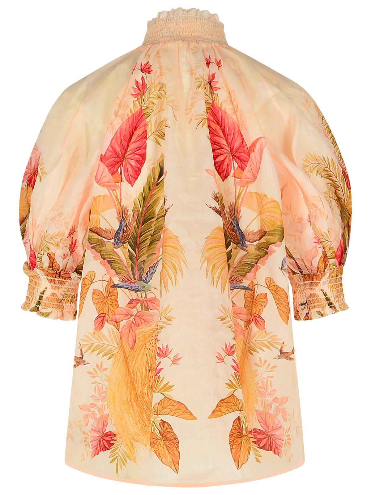 Zimmermann 'Billow' Ramie Puff Sleeves Blouse In 'Cream Palm Floral' Women