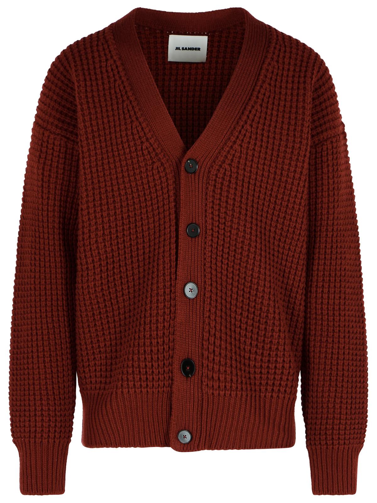 Jil Sander Burgundy Virgin Wool Cardigan Men