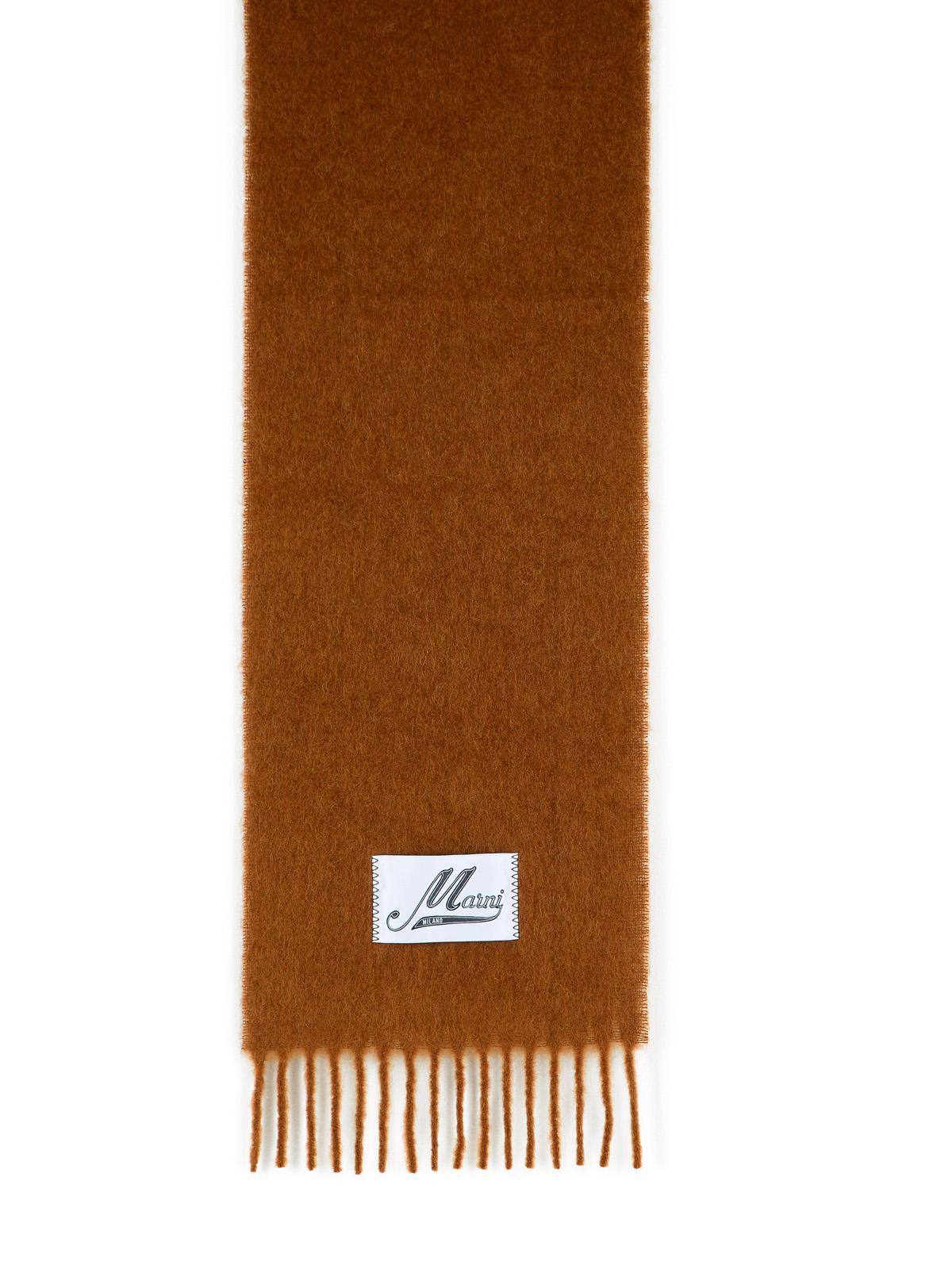 Marni Brown Brushed Alpaca Blend Scarf With Fringes Men