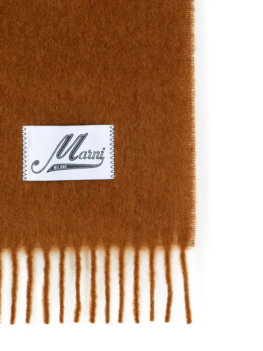 Marni Brown Brushed Alpaca Blend Scarf With Fringes Men
