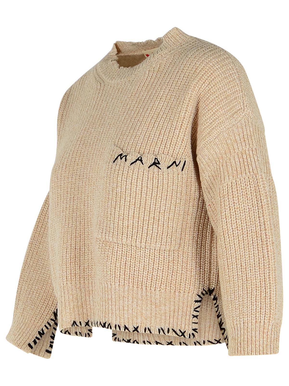 Marni Beige Mouliné Virgin Wool Sweater With 'Marni Mending' Embroidery Women