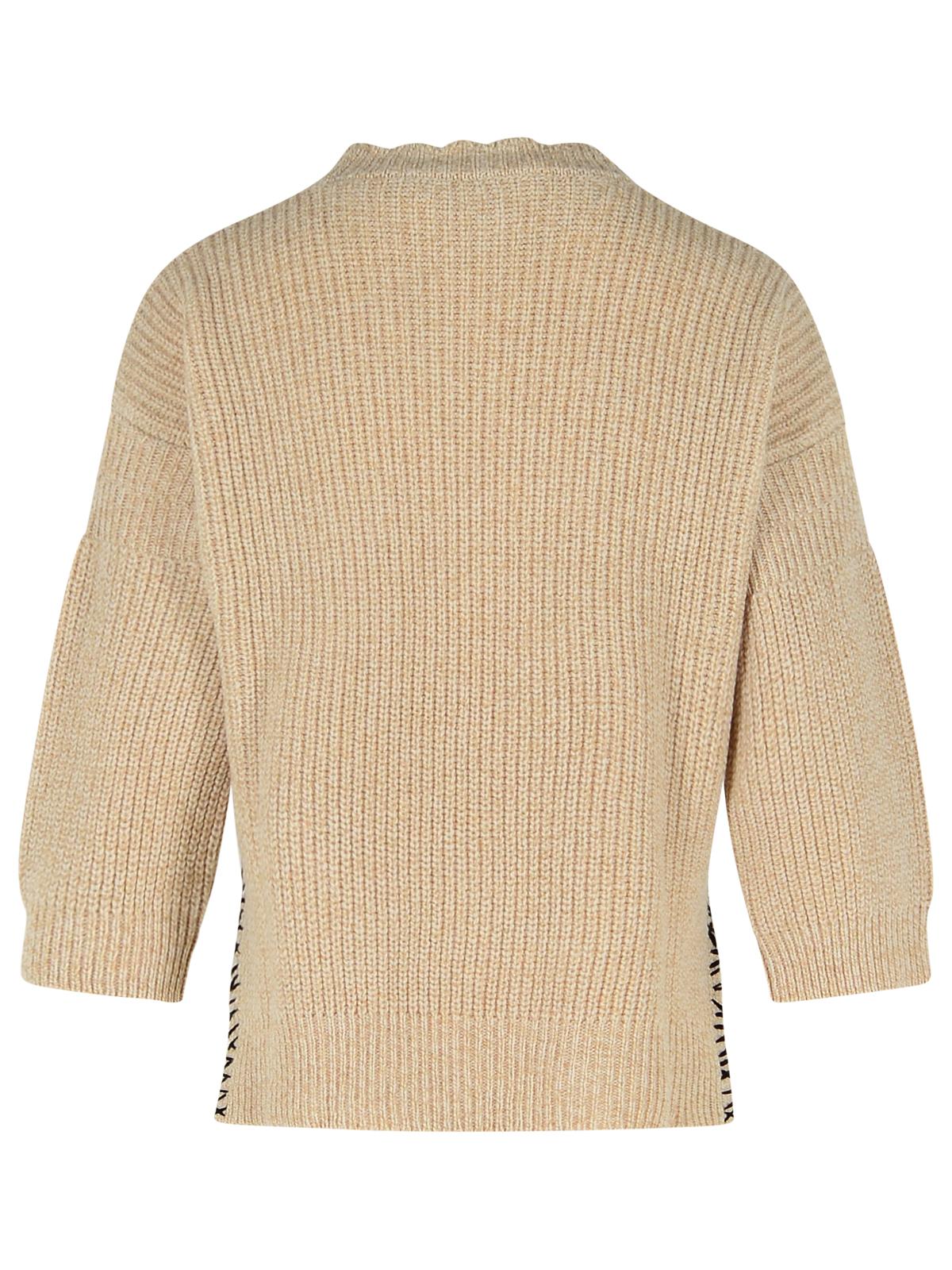 Marni Beige Mouliné Virgin Wool Sweater With 'Marni Mending' Embroidery Women