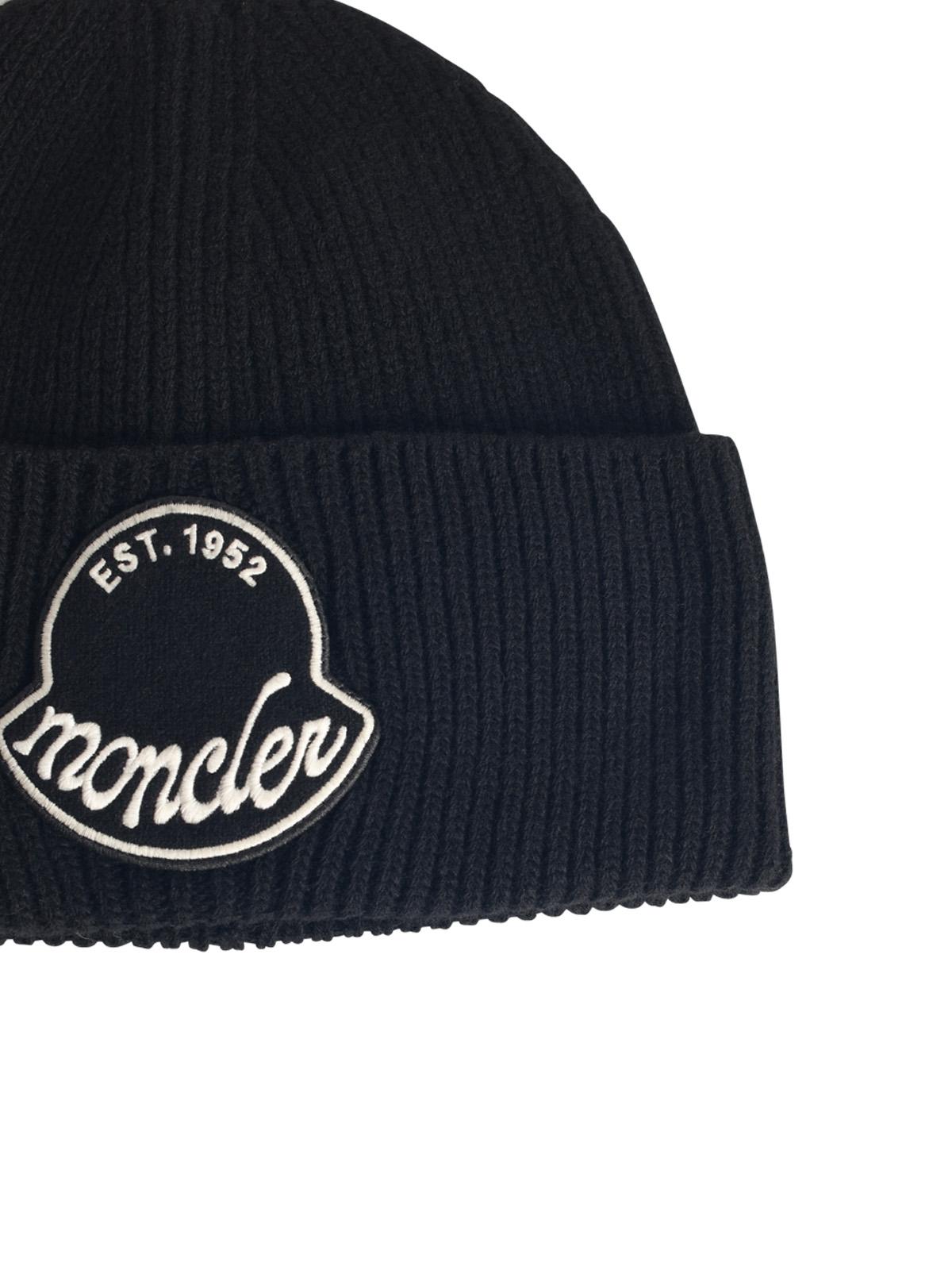 Moncler Black Virgin Wool Beanie Men