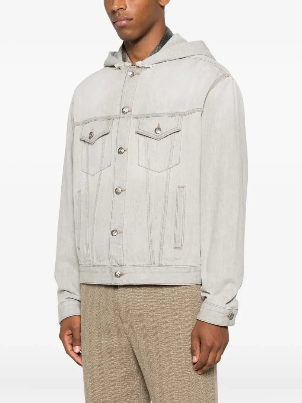 Palm Angels Men `Curved Logo` Denim Jacket