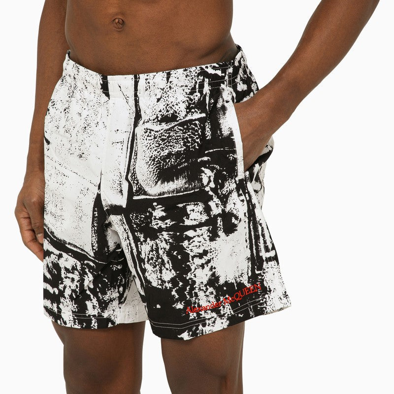 Alexander Mcqueen Abstract Print Swim Shorts With Logo Men