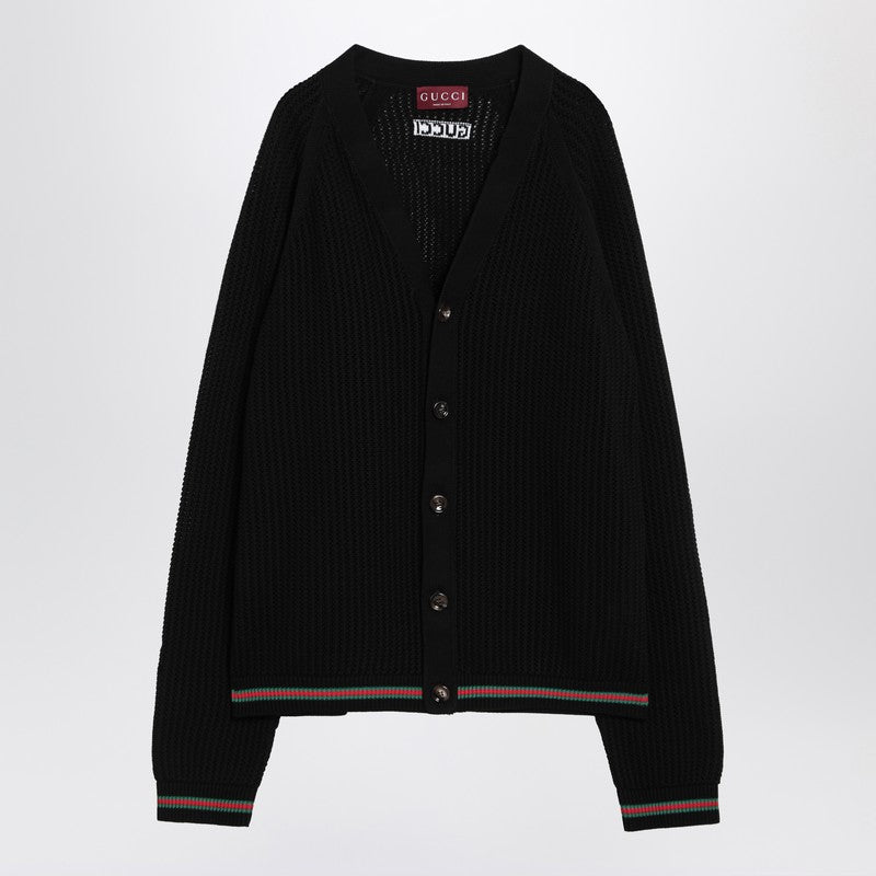 Gucci Black Cotton Cardigan With Web Ribbon Men