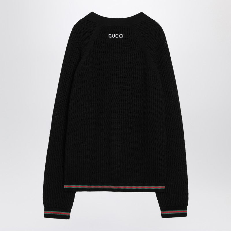 Gucci Black Cotton Cardigan With Web Ribbon Men