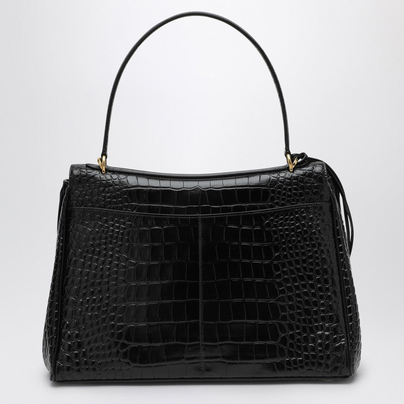 Balenciaga Cocco-Print Black Calfskin Medium Rodeo Bag Women