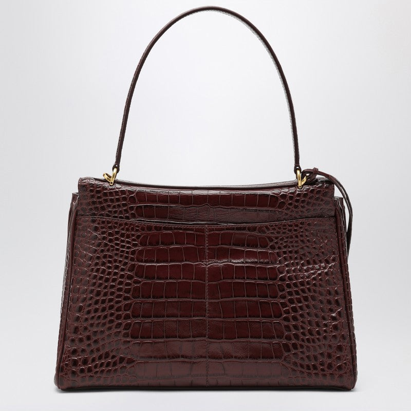 Balenciaga Cocco-Print Burgundy Calfskin Medium Rodeo Bag Women