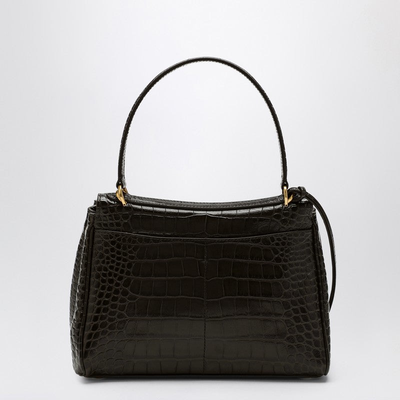 Balenciaga Small Rodeo Bag In Brown Crocodile-Effect Leather Women