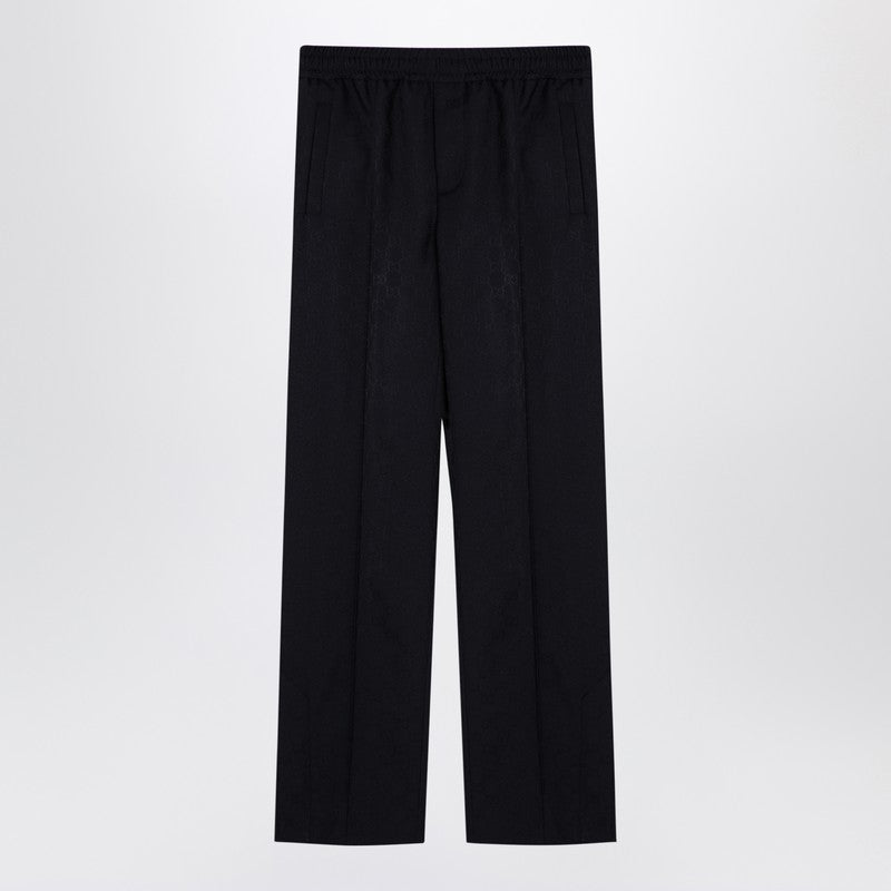 Gucci Dark Blue Gg Jacquard Trousers Men