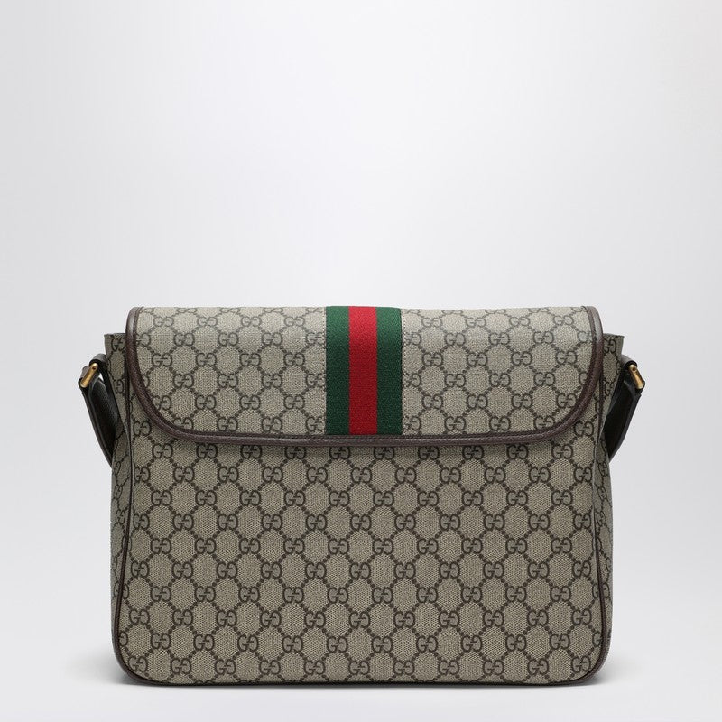 Gucci Shoulder Bag With Web Detail In Beige And Ebony Gg Fabric Men