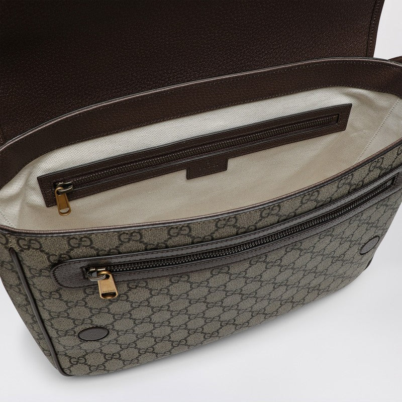 Gucci Shoulder Bag With Web Detail In Beige And Ebony Gg Fabric Men